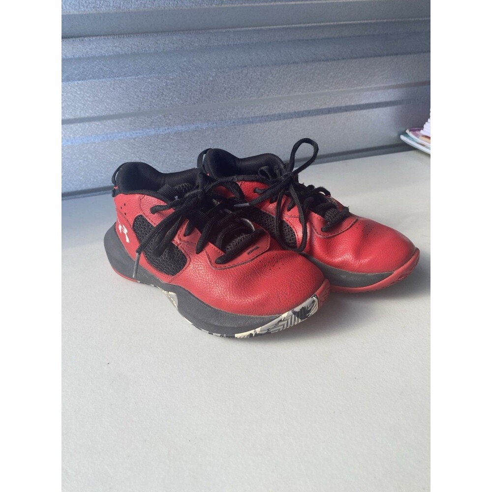 Under Armour Lockdown 6 Kids Basketball Shoes Red Black 1.5Y Mid Top 3025618-600